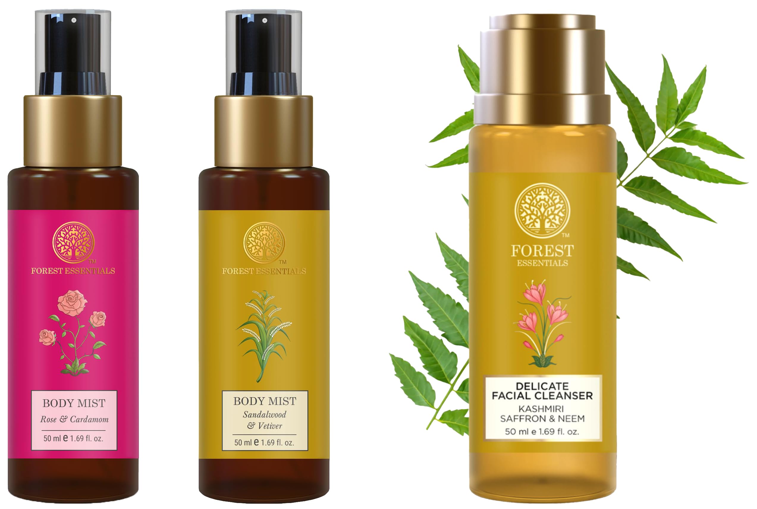 Forest Essentials Body Mist (Sandalwood), 50ml & Facial Cleanser (Saffron), 200ml & Body Mist (Rose), 50ml | For Complete Care-image-43