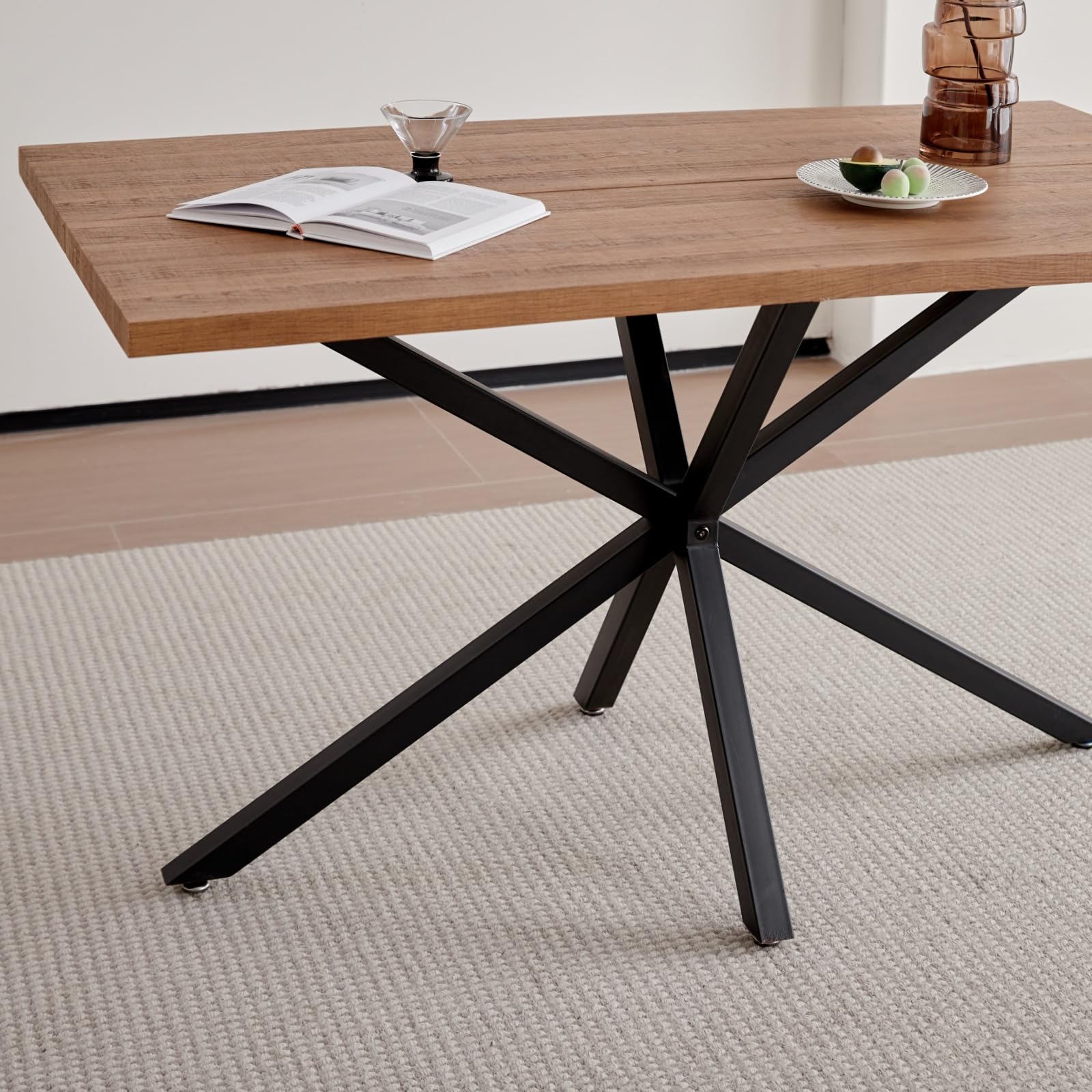 Set da Pranzo: Tavolo Rettangolare da 140 cm con 4 Sedie Imbottite, Ideale per Sale da Pranzo, Cucine e Soggiorni — Marrone Scuro + Nero
