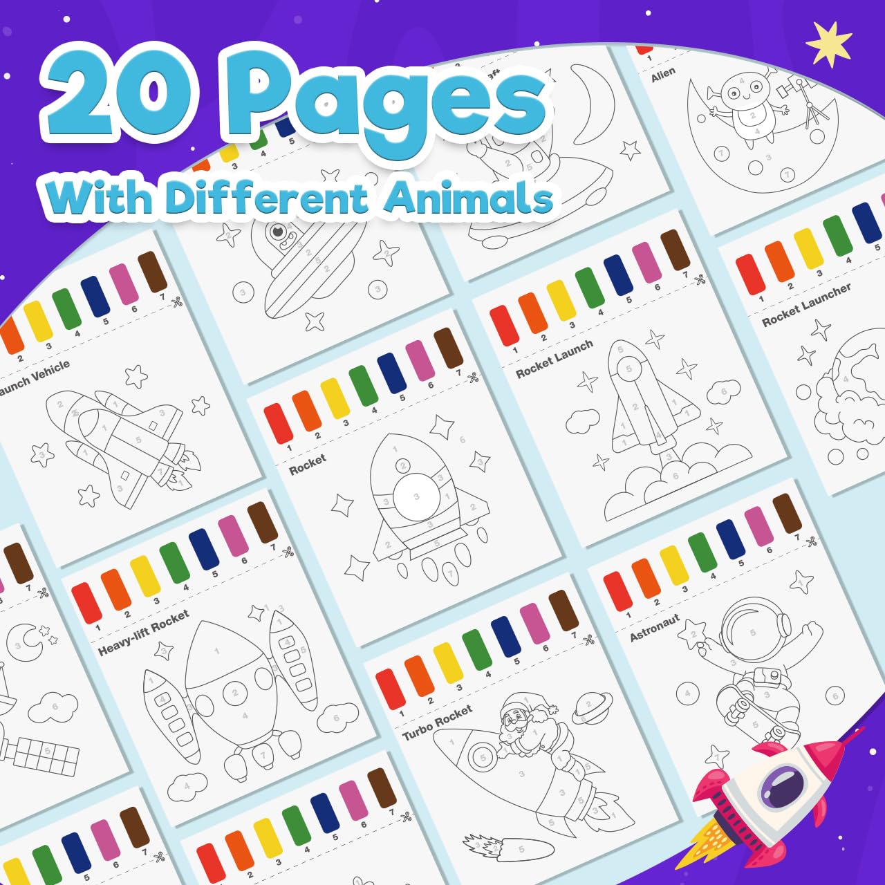 ZMLM Dipingi con Libro da Colorare ad Acqua per Bambini Piccoli, Libro di Pittura ad Acquerello con Pennello, Libro Magico da Colorare Acqua per Bambini 3 4 5 6 7 8 Anni - Pianeta