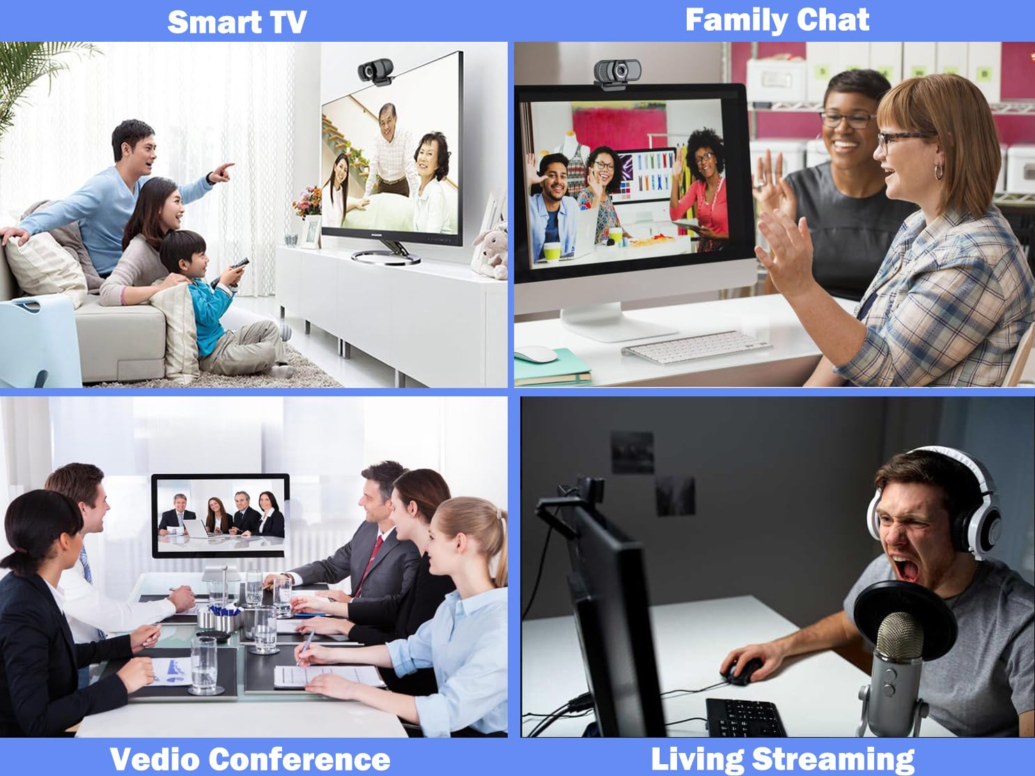 Webcam Full HD 1080P, webcam con microfono, USB 2.0 per computer portatili e desktop, videocamera esterna cablata in streaming per Skype, YouTube ecc. (1080P)