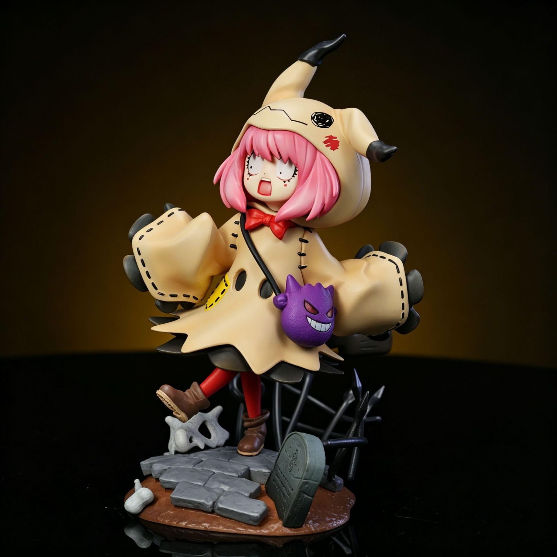 REOZIGN Anya Figur, Halloween-Kleid Ersatzgesicht Anya Forger Figur 22 cm handgefertigt PVC Action-Modell Dekoration Statue Geschenke