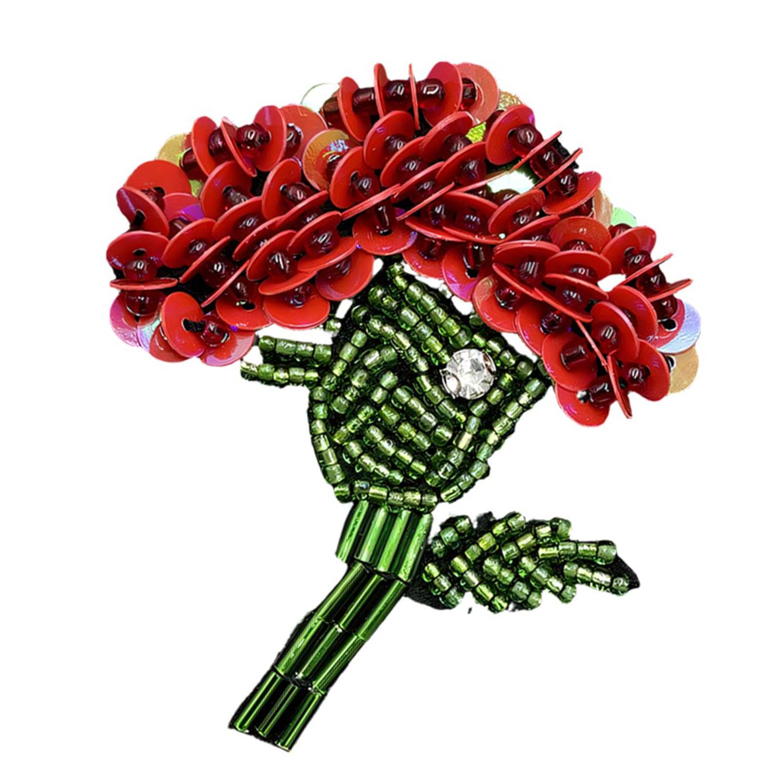 Zeiwohndc Red Beaded Flower Applique For Clothes Bags Hats, Hand Sew Embroidery Accent For Sewing Craft Decor And Costume Trim Beaded Flower Applique Floral Embroidery Accent Clothes Bags Hats Costume Trim Sewing