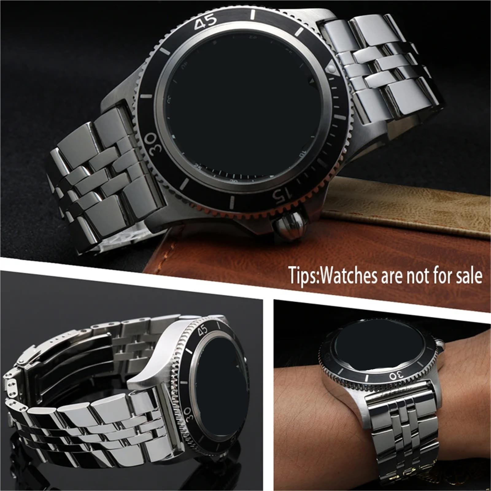 Correa de reloj de acero inoxidable de 22 mm y 24 mm, plateada y dorada, de metal sólido for hombre y mujer.