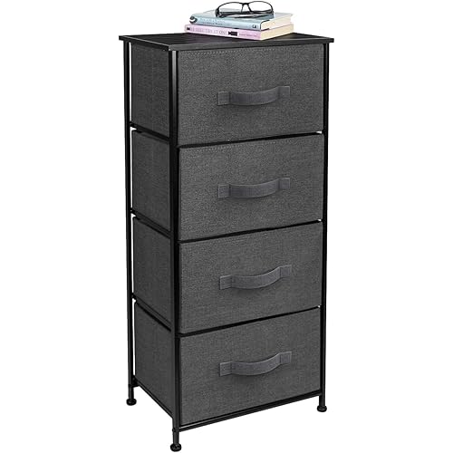 Sorbus Nightstand with 4 Drawers - Bedside Furniture & Night Stand End Table Dresser with Steel Frame, Wood Top, Easy Pull Fabric Bins for Home, Bedroom Accessories, Office & Dorm