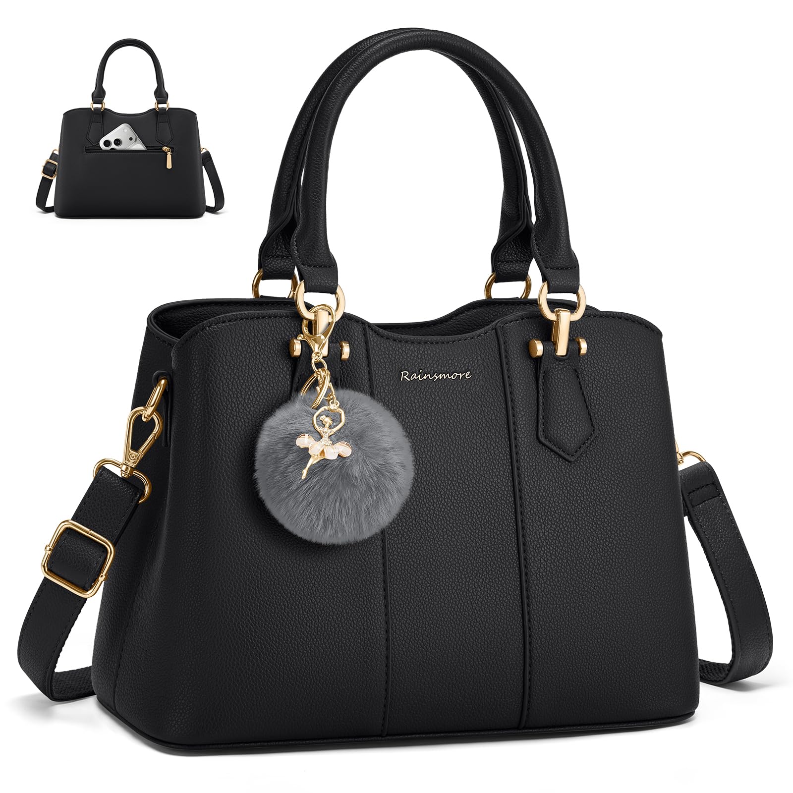 RAINSMORE Sac a Main Femme Cuir PU Sacs à Main Portés Main Femme Sac à Main Bandoulière Sac Fourre Tout Sac Besace Sacoche Femme pour Université Travail