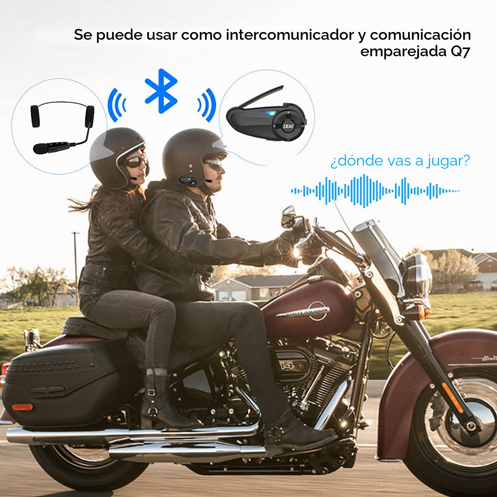EJEAS E1+ Auriculares Bluetooth 5.1 para Casco de Motocicleta, con Función de Reducción de Ruido CVC y Efectos de Sonido 3D, Altavoz con Casco de Motocicleta Puede Conectar 2 Teléfonos Móviles