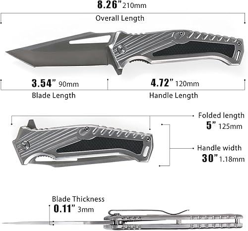 Miniatura 6 de Augenweide Cuchillo plegable de acero inoxidable completo para hombres, cuchillo de bolsillo de utilidad, hoja de acero 3Cr13 de 3.54 pulgadas y