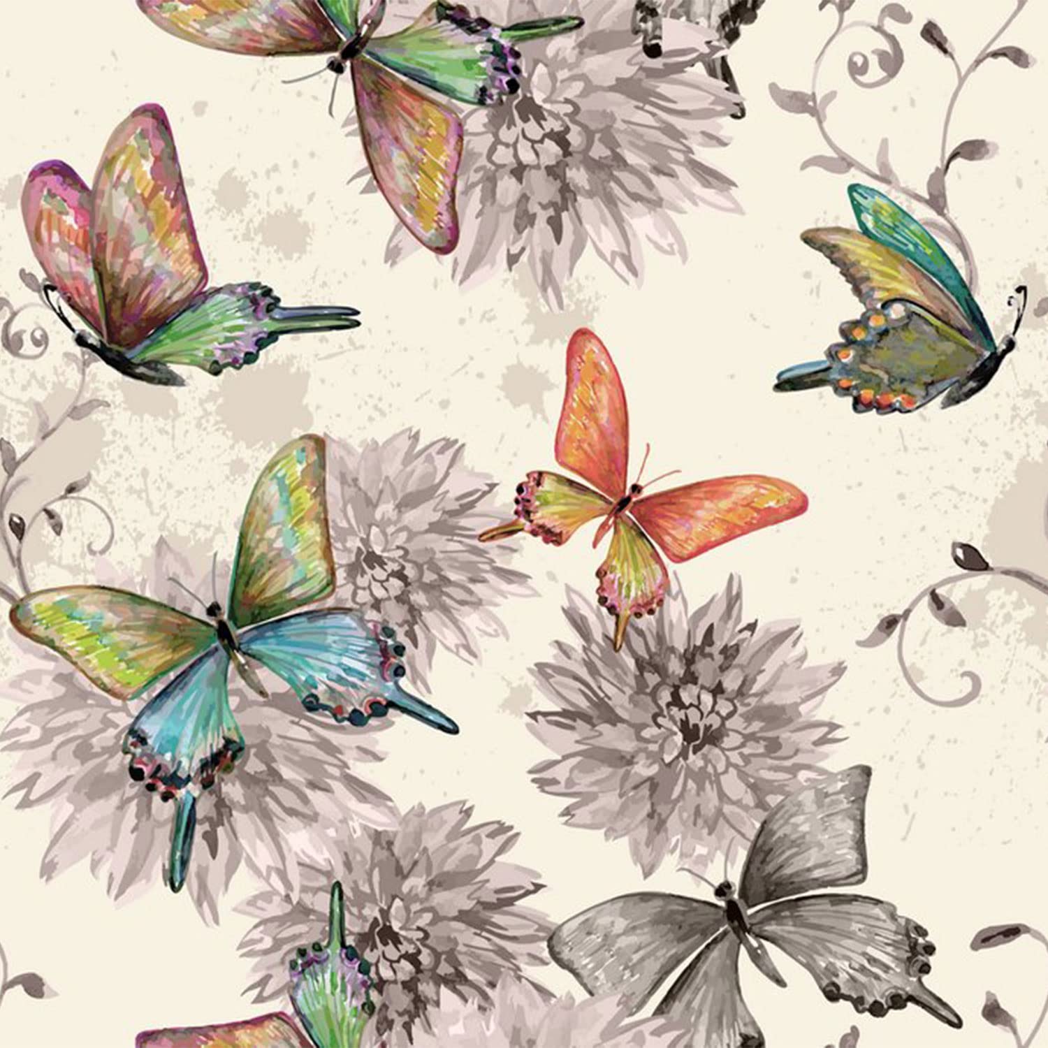 Butterfly Fabric by The Yard Watercolor Flower Upholstery Fabric for Women Girls Teens Colorful Butterfly Floral Outdoor Fabric Vintage Grunge Floral Fabric Upholstery and Home Accents 3 Yards — image 1
