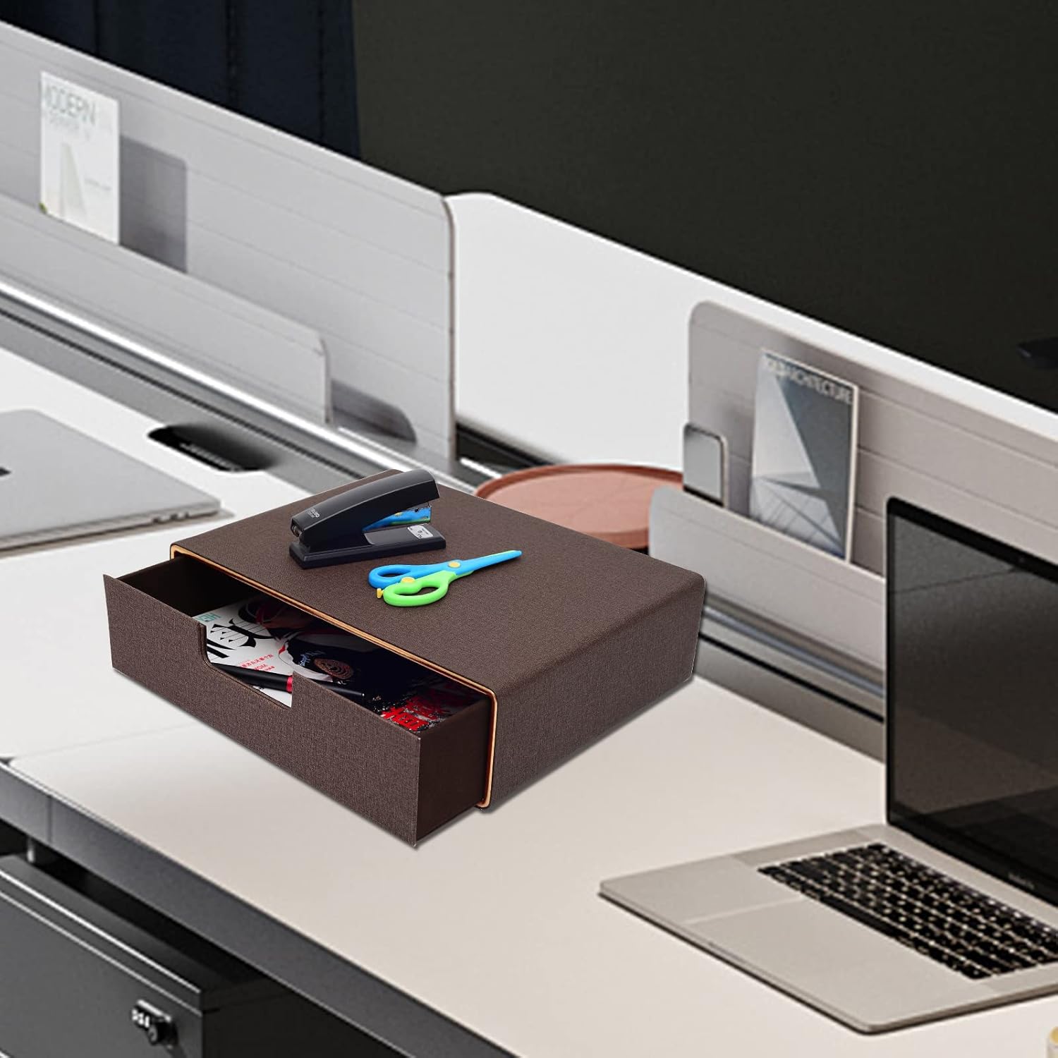 PU Leather Stackable Organizer Drawer,Executive Office Supplies Desktop Filing A4 File Cabinet/Holder for Jewelry/Bill/Paper/Documents/Makeup Home Decor Stationery Storage Box,Coffee