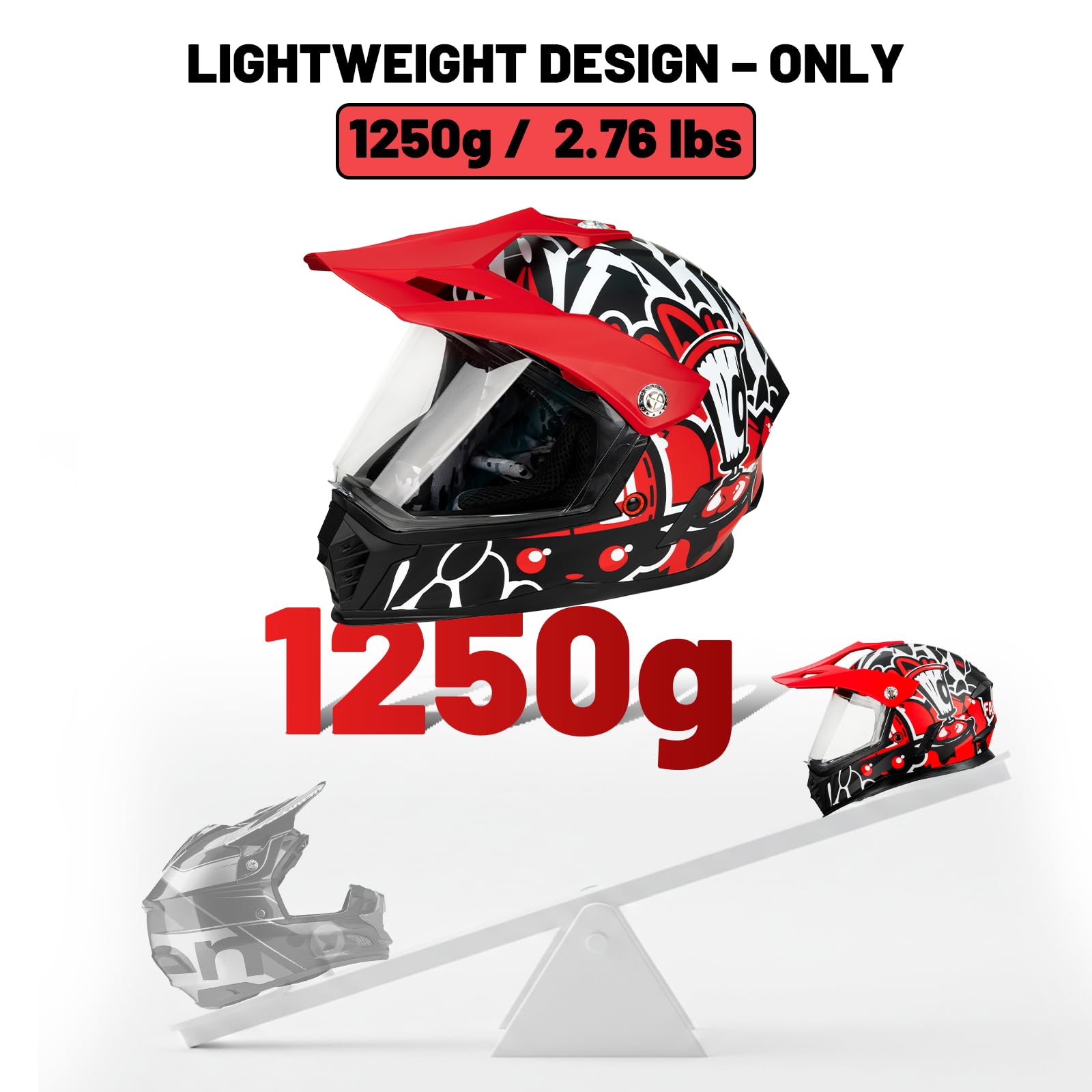 Favoto Casco Cross per Bambini con Occhiali di Protezione – Resistente agli Urti, Certificato ECE 22.06, Casco da Motocross e Dirt Bike, Rosso-Nero S (49–50 cm)