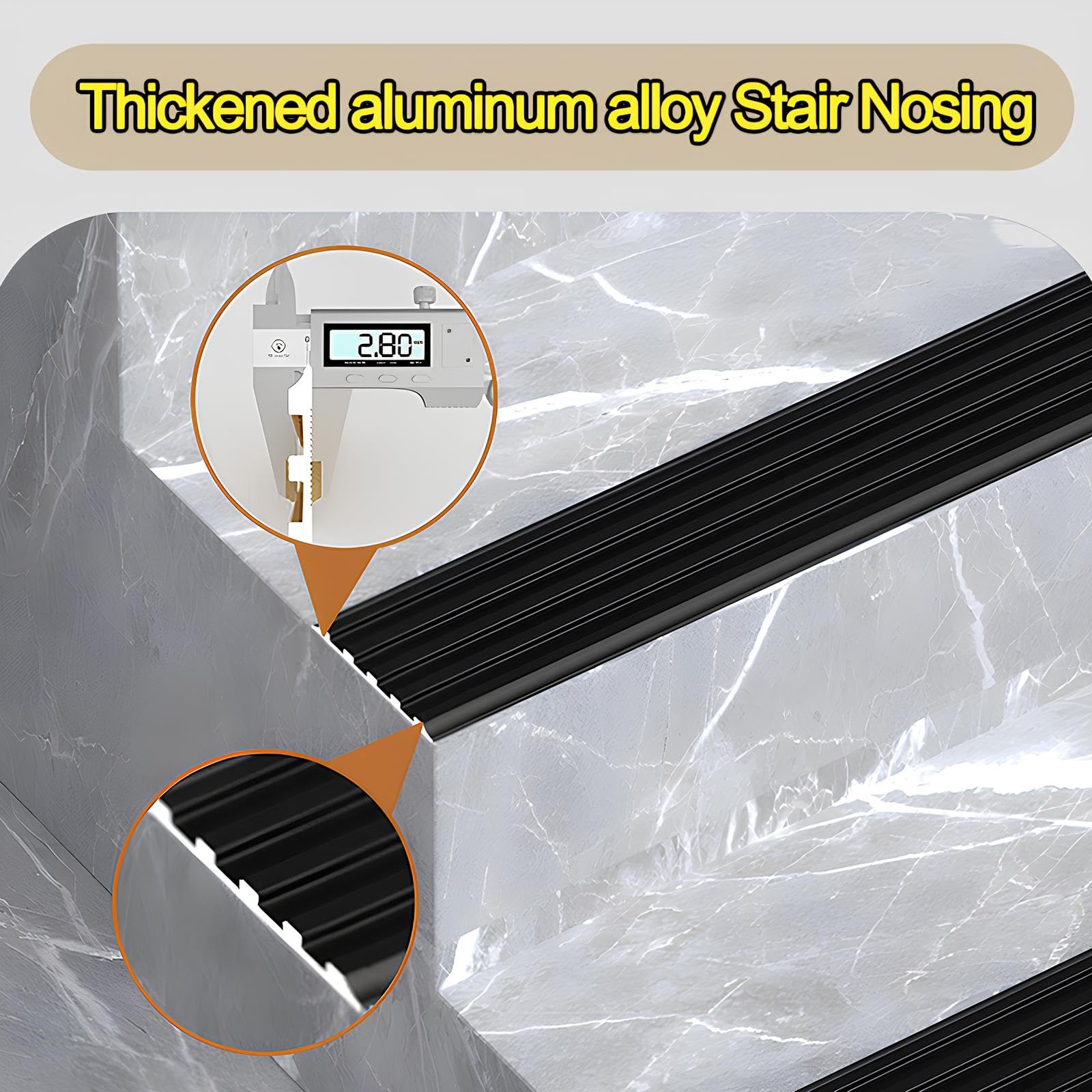 Perfil De Borde De Escalera Aluminio Espesor 2.8mm Tira De Umbral Antideslizantes Borde De Escalón Para Interior Y Exterior(Black,3x150cm)