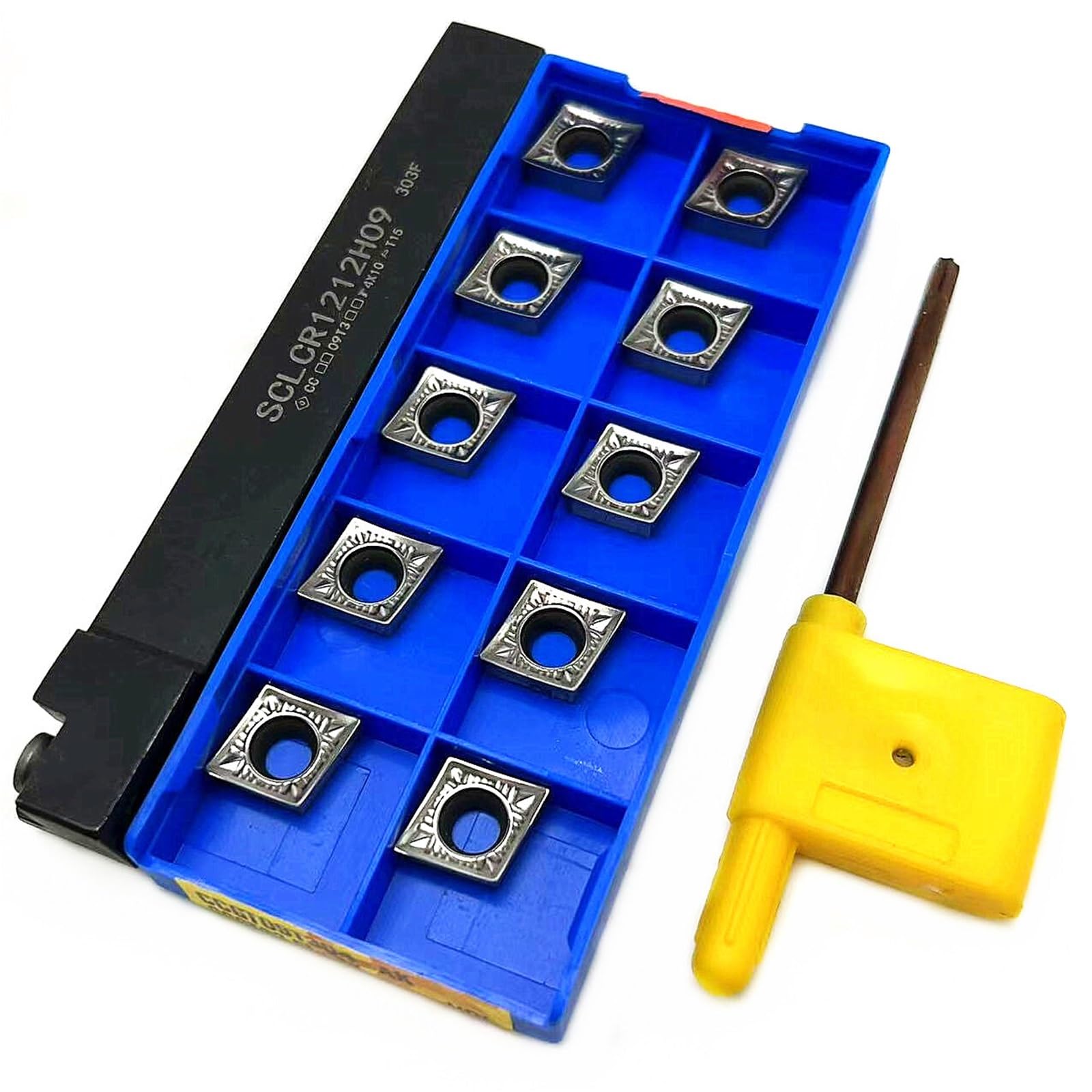 1 portautensili indicizzabili per tornio SCLCR1212H09 SCLCR1616H09 SCLCR2020K09 SCLCR2525M09 + 10 inserti in carburo CCMT09T304 (SCLCR1212H09 CCMT09T304 KT70300 (SCLCR1212H09, CCGT09T304 AK H01)
