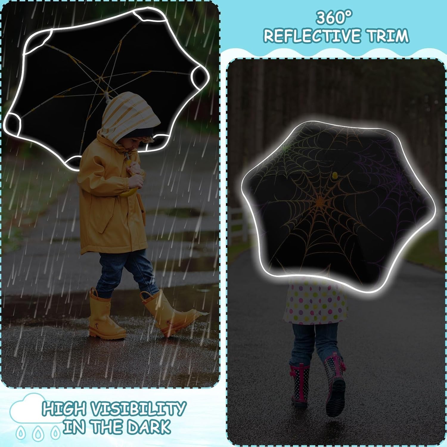 ODAWA Umbrellas for Girls Red Spiders Webs Kids Umbrellas, Windproof UV Protection Classic Stick Umbrellas