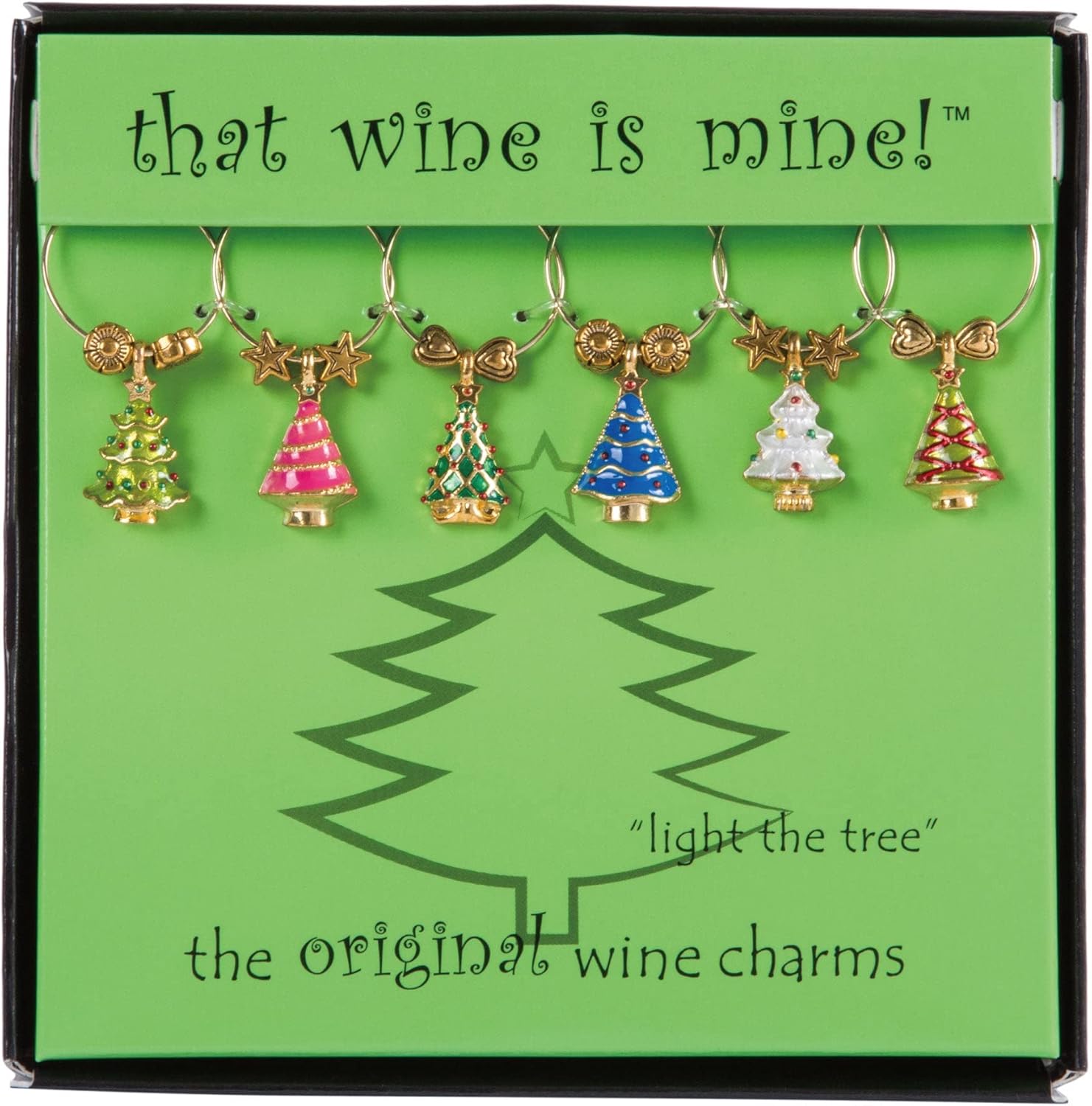 Supreme Housewares Holiday Tree Wine Charms, Zinc Alloy Wine Glass Tags for Stem Glasses, Drink Markers Identifiers for Parties, Tastings, and Entertaining, Multicolor, Set of 6