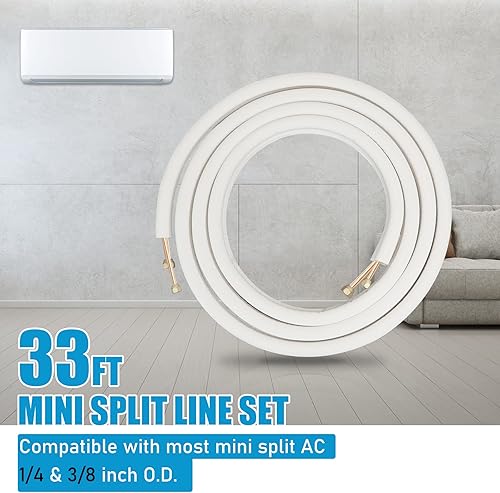 Miniatura 5 de Air Jade Tubos de aluminio de cobre aislados de 33 pies de 1/4 y 3/8 pulgadas para aire acondicionado mini split sin conductos, sistema de bomba de