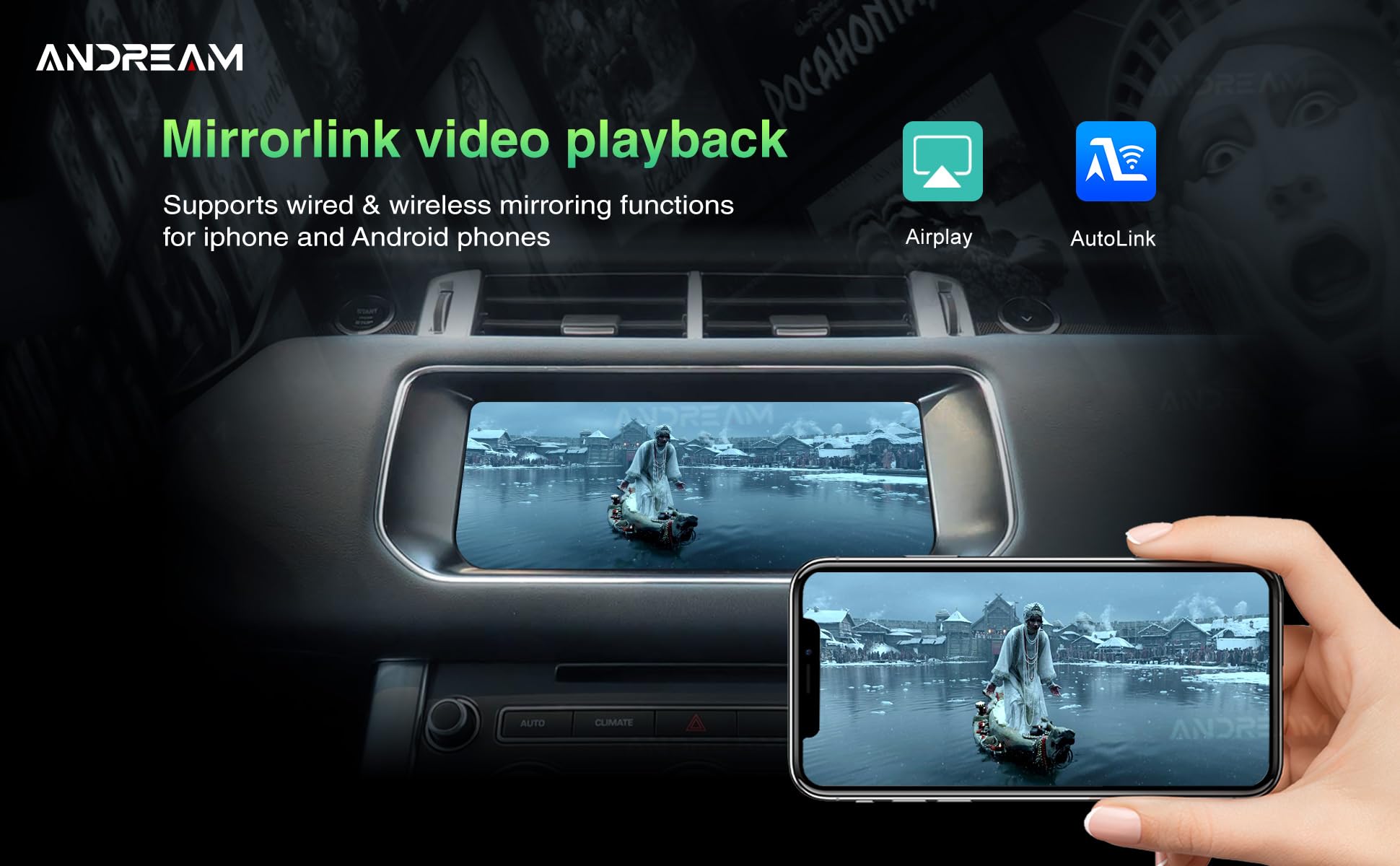 Andream Bezprzewodowa modernizacja Carplay do Land Range Rover Sport Evoque Vogue Discovery 4 Jaguar XE XF, bezprzewodowy moduł Carplay Android Auto, zestaw modernizacyjny, obsługa Mirrorlink, GPS