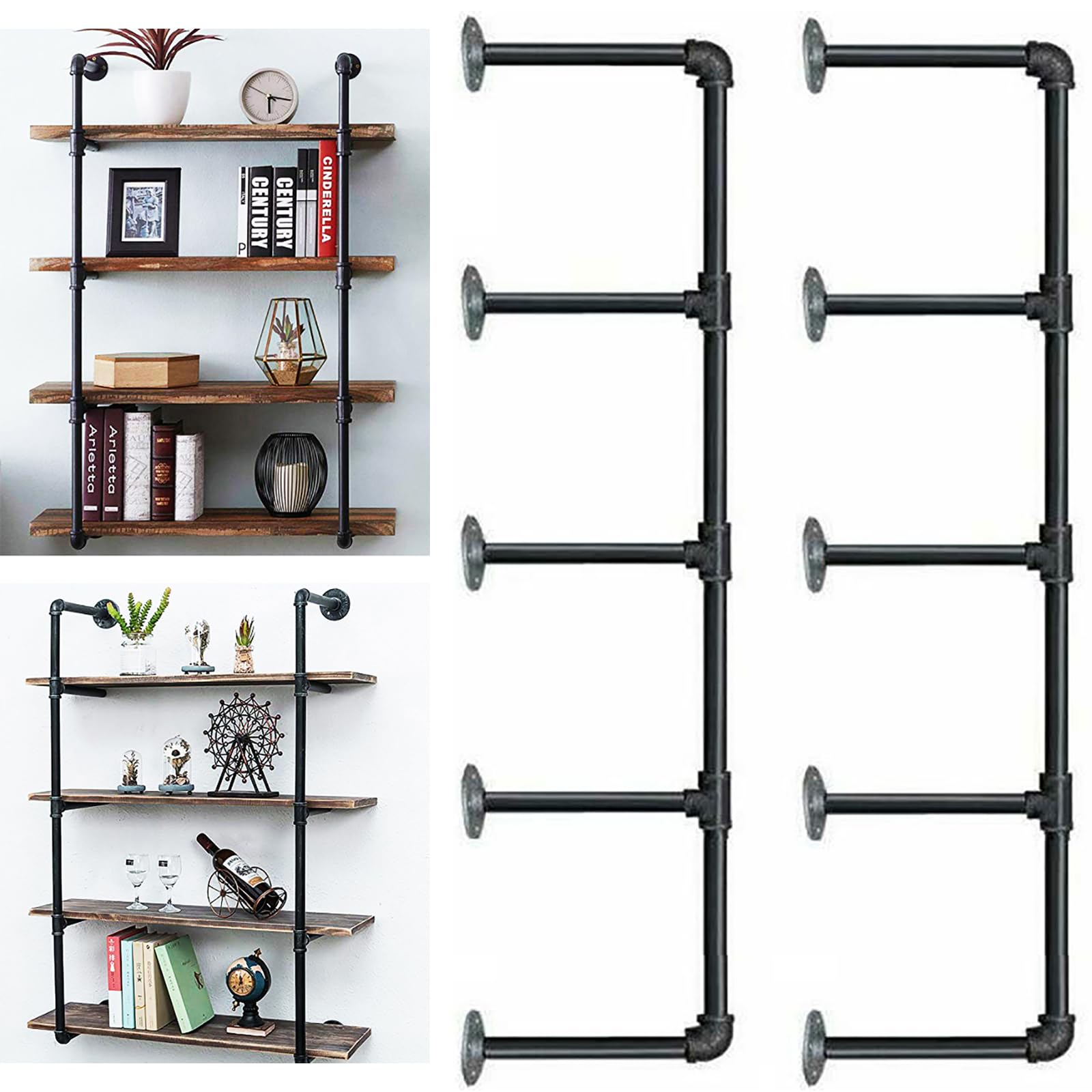 5 Tier Steampunk Pipe Floating Shelves For Living Room, Office, Bathroom