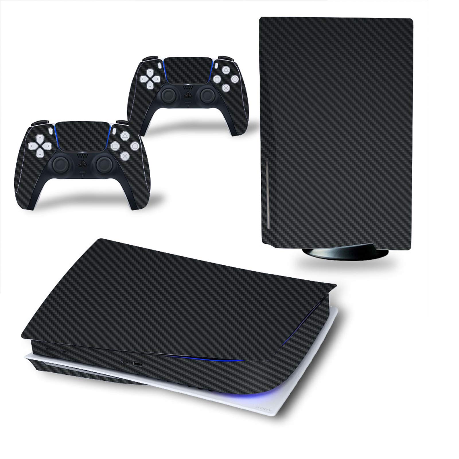 HAO Carbon Fibre Skin for PS5 Console and 2 Controllers Sticker Same Decal, Durable, Scratch Resistant, Bubble-Free Cover Compatible with Playstation 5 (Black,Playstation 5)