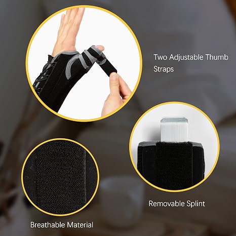 BraceUP Quick Wrap Wrist and Thumb Brace - Wrist Brace with Thumb Support for Thumb Spica Splint, Left and Right-hand wrist brace, Dequervains Tendonitis Wrist Brace with Thumb Stabilizer (Right Hand)