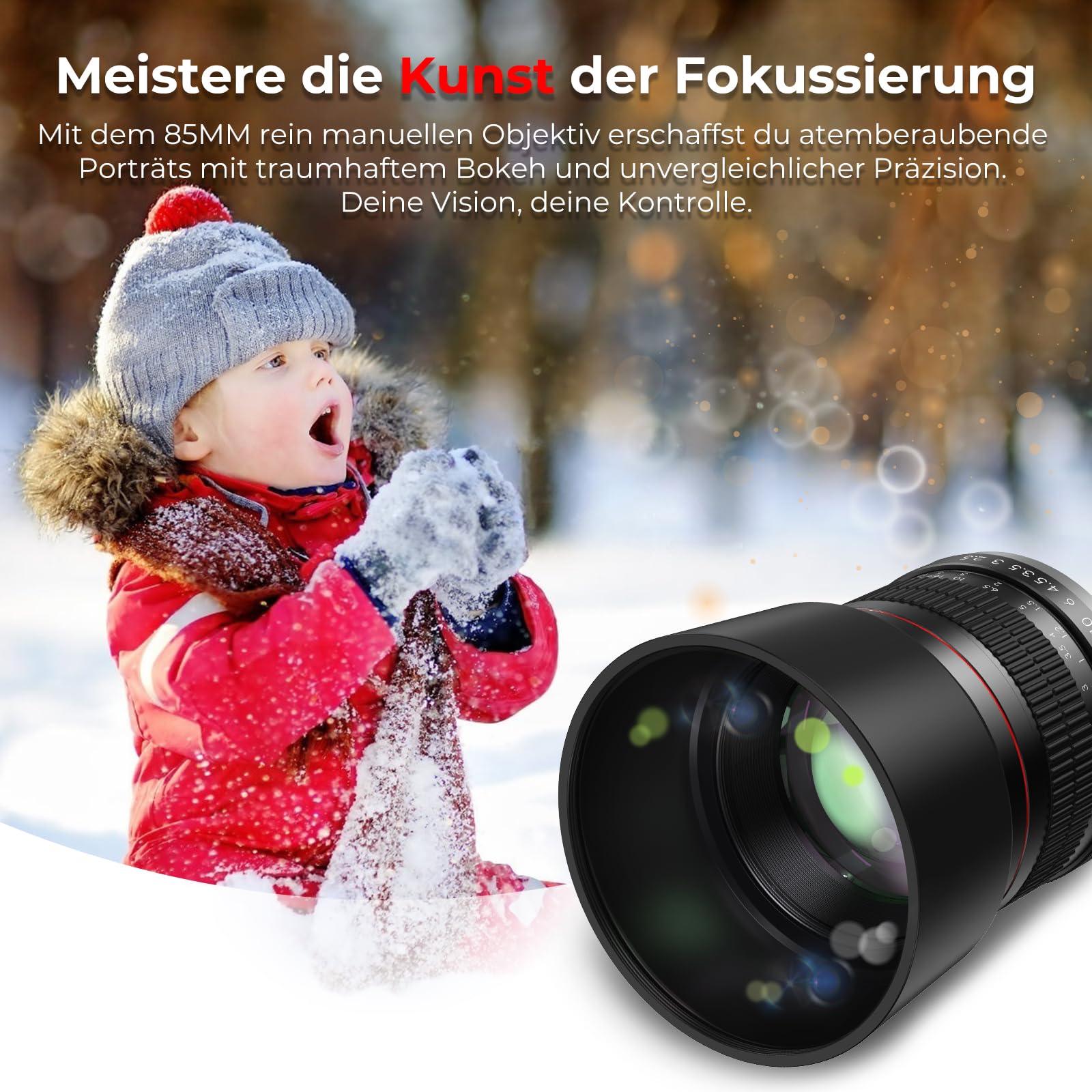 Lightdow 85mm F1.8 Portraitobjektiv für Canon EF/EF-S | Professionelles MF-Festbrennweiten-Objektiv mit Vollformat & APS-C | Für EOS DSLR Kameras wie Rebel T7, T6, 6D, 5D, 850D, 4000D