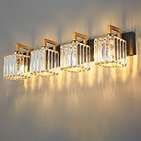 Vista 52 de Moderna lámpara de cristal para tocador/pared de baño, de 6 luces, con acabado de latón cepillado color dorado