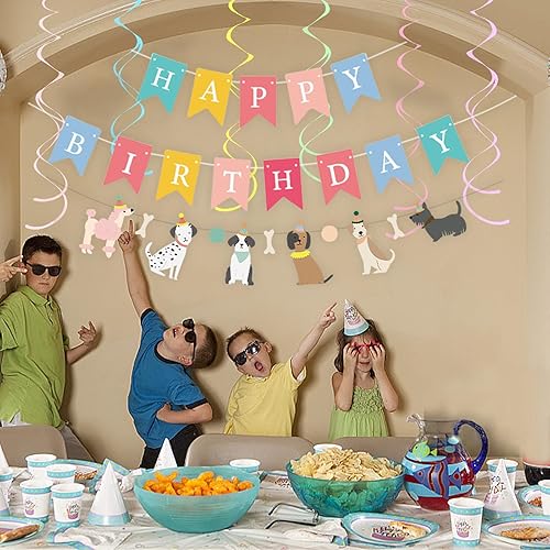 Vista 46 de Cartel con temática de perro feliz cumpleaños, decoración colorida para niños, bebés, perros, suministros de fiesta de cumpleaños Perro