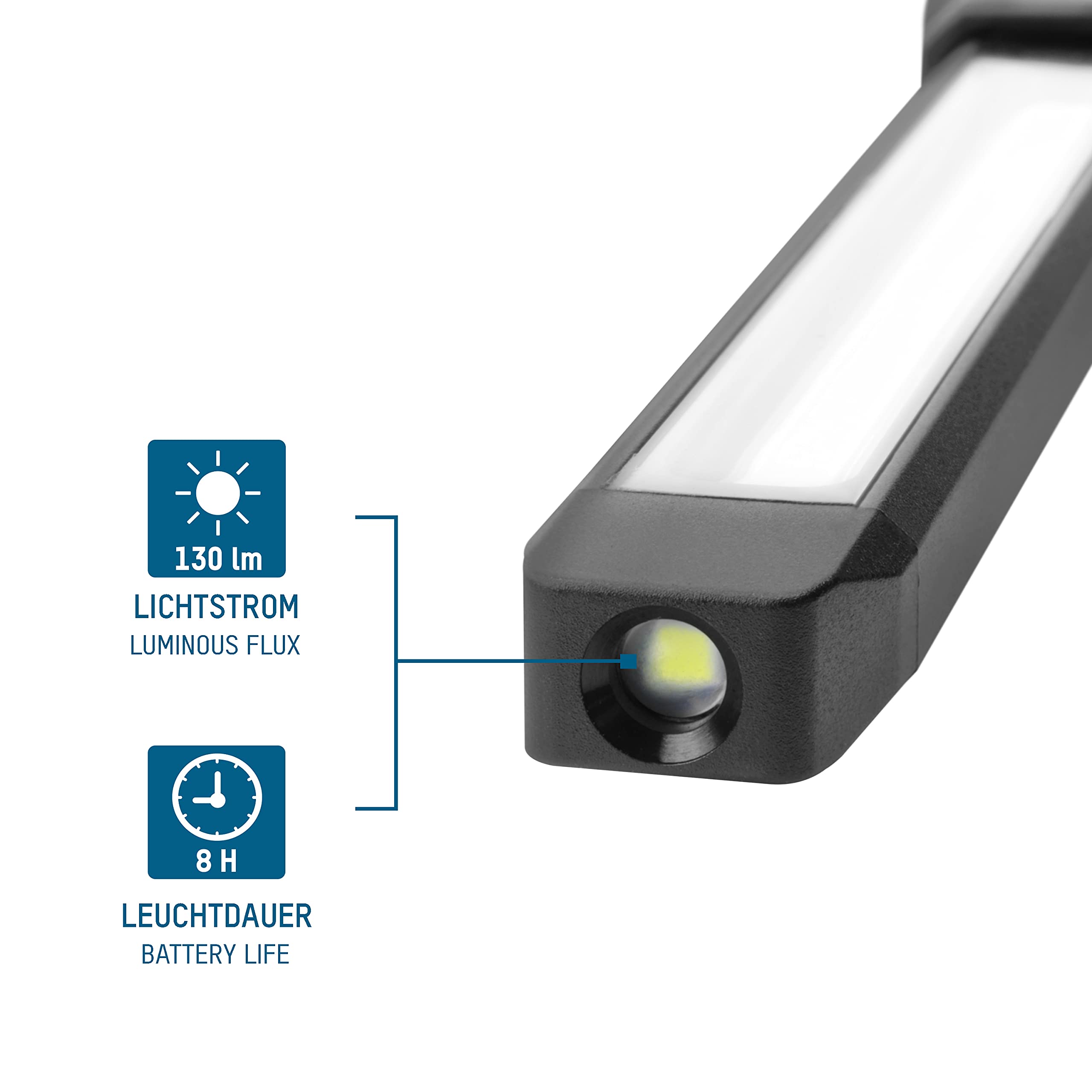 ANSMANN Lampe d'inspection IL500R (1 pce) – Lampe de travail rechargeable d'une puissance d'éclairage de 500 lumens – Lampe LED multifonction avec pied magnétique et crochet de suspension