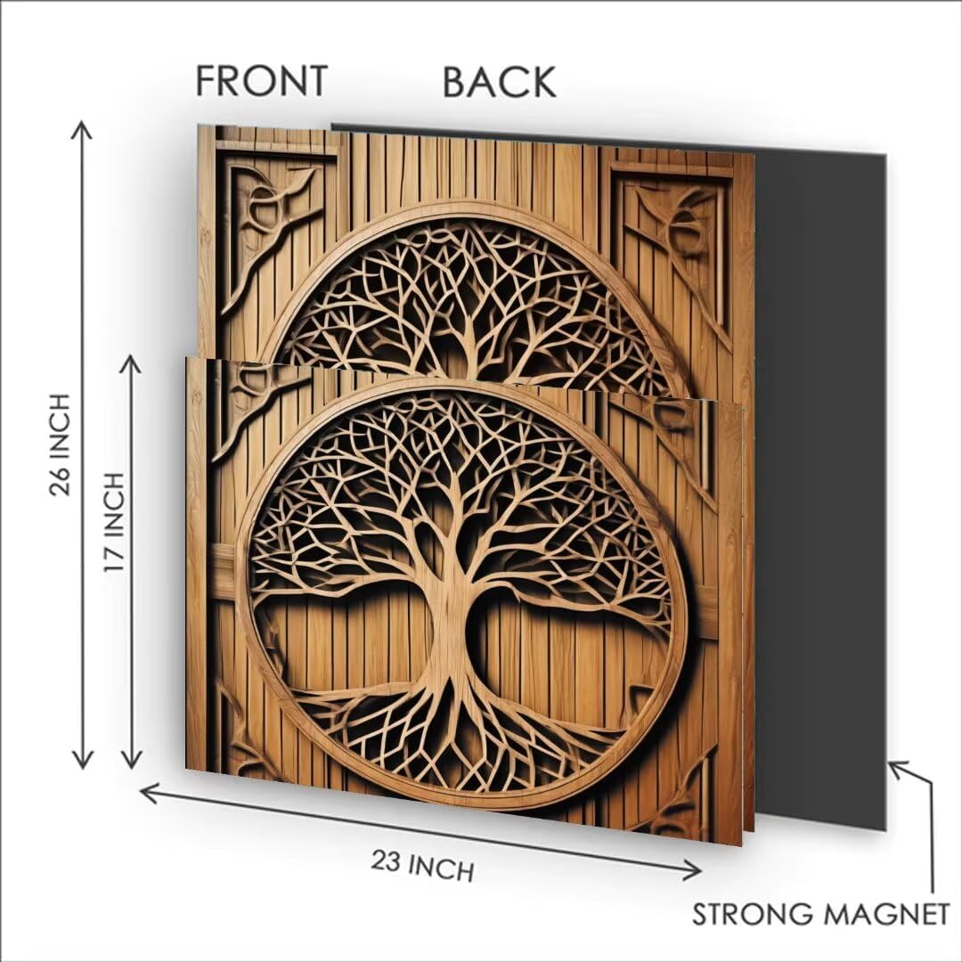 Retro Barn Door Dishwasher Magnet Cover Kitchen Decorative Tree of Life Vinyl Refrigerator Magnetic Panel Decal Sticker Wood Door Dishwasher Cover - 23" x 26" Magnetic
