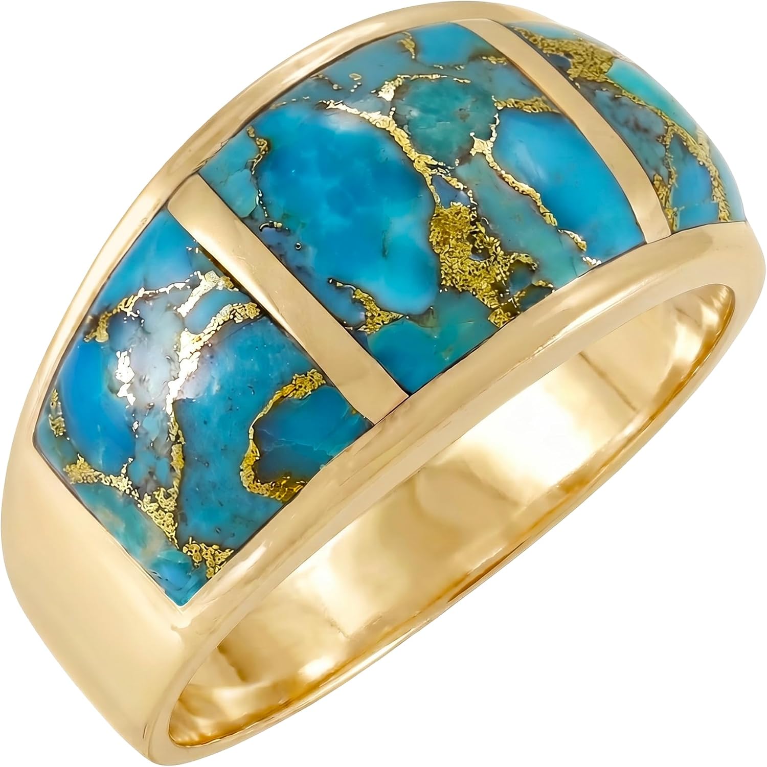 Turquoise Ring Gold Tone Genuine Gemstone for Women