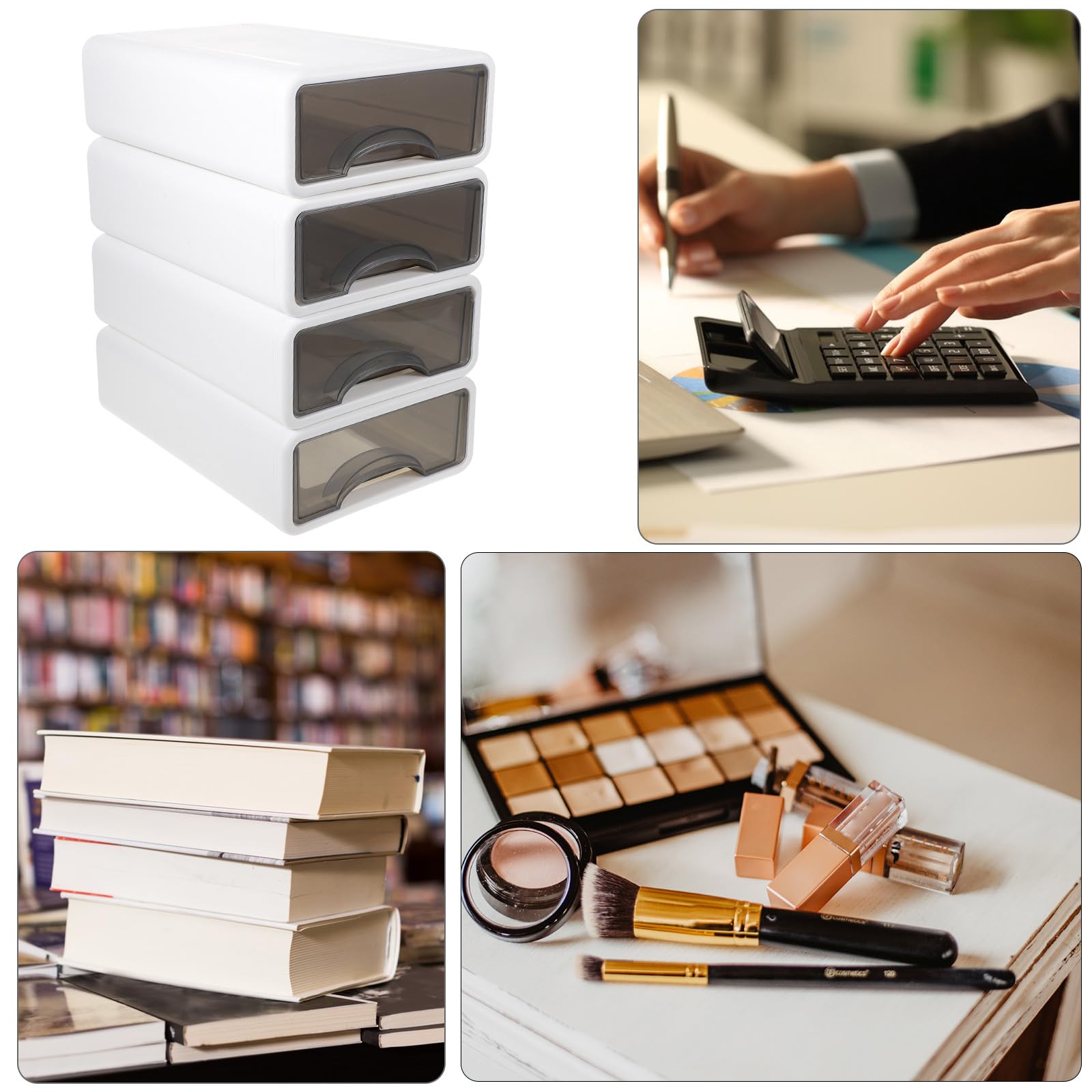 CANIGHT Schubladen Aufbewahrungsbox 4 Stück Stapelbar aus Durchsichtigem Kunststoff Multifunktionaler Organizer für Büro Schule und Kosmetik mit Großzügigem Stauraum