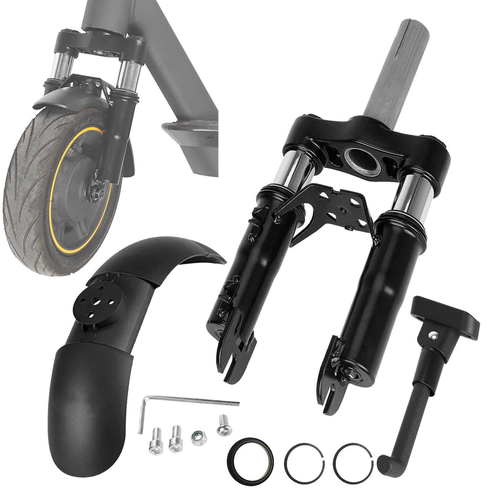 Aisny Forcella Ammortizzata per Monopattino Elettrico, Kit di Sospensione Anteriore per Segway Ninebot F20 F25 F30 F40 F40i F65 D18e D28e D38e D40x con Cavalletto Parafango E Accessorio Parafango