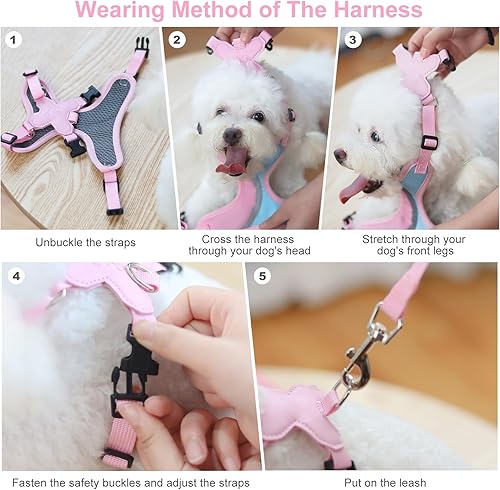 Miniatura 6 de _ Juego de arnés y correa para perros pequeños y medianos, arnés ligero y suave para cachorros, juego de arnés ajustable y reflectante para
