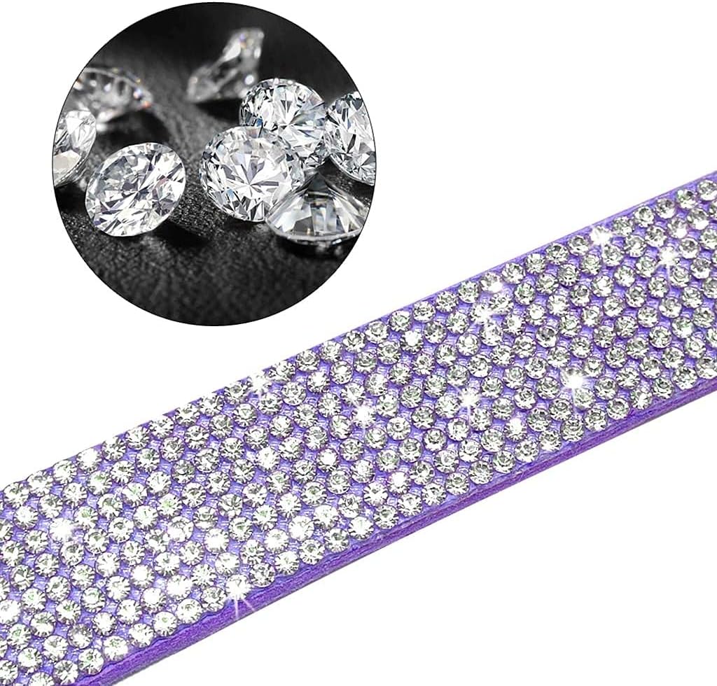 Cute Dazzling Sparkling Elegant Fancy Soft Suede Leather Bling Rhinestone Crystal Jeweled Pet Cat Dog Puppy Collar Dog Leash Combo Set (L(Neck 15-18"), Purple-6)