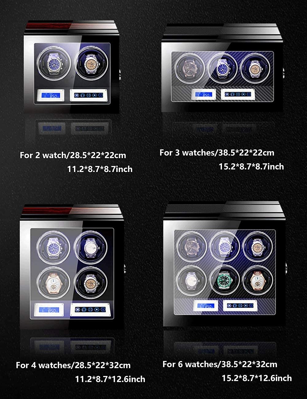Mira enrollador para 3 relojes, bloqueo de huellas dactilares, pantalla táctil, control remoto, antimagnético, reloj vibrador ultrasilencioso, luz LED (Ebony Grain 3 relojes) (3 relojes negros)