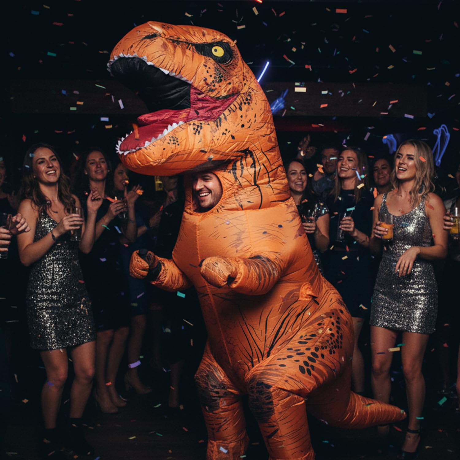 AirSuit Disfraz Inflable XXL T-Rex | Disfraz de Dinosaurio | Tamaño Adulto 160 a 190cm | Poliéster | Cómodo de Usar | Resistente | Sistema Inflable Incluido | OriginalCup
