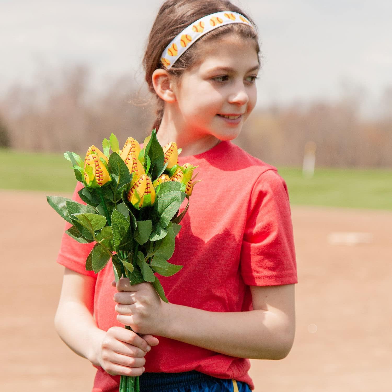 ChalkTalkSPORTS Softball Rose Bouquet | Half Dozen | Genuine Softball Leather