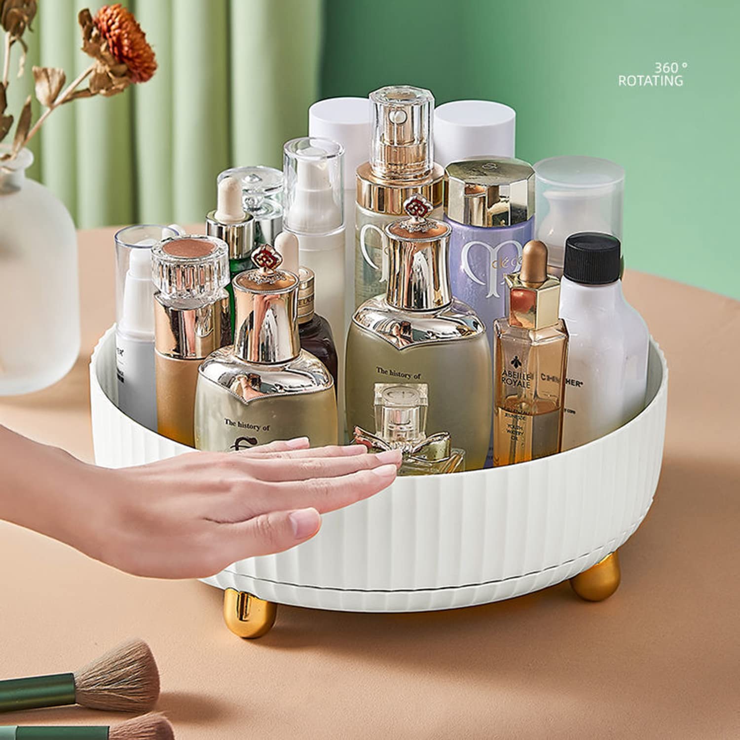 Organizadores de cosméticos giratorios, rotación de 360° de maquillaje para escritorio, lociones de almacenamiento, bandeja de perfume redonda con gran capacidad para joyas, frutas,