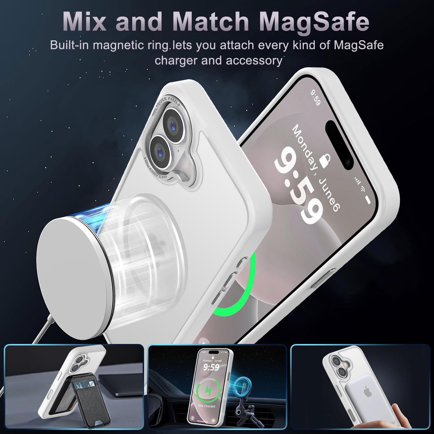 Newfuture Designed for iPhone 16 Case with Magnetic [13 FT Military Drop Protection] [Compatible with Magsafe] Slim Translucent Matte Shockproof with Anti-Fingerprint Phone Case, Frosted White - Image 2