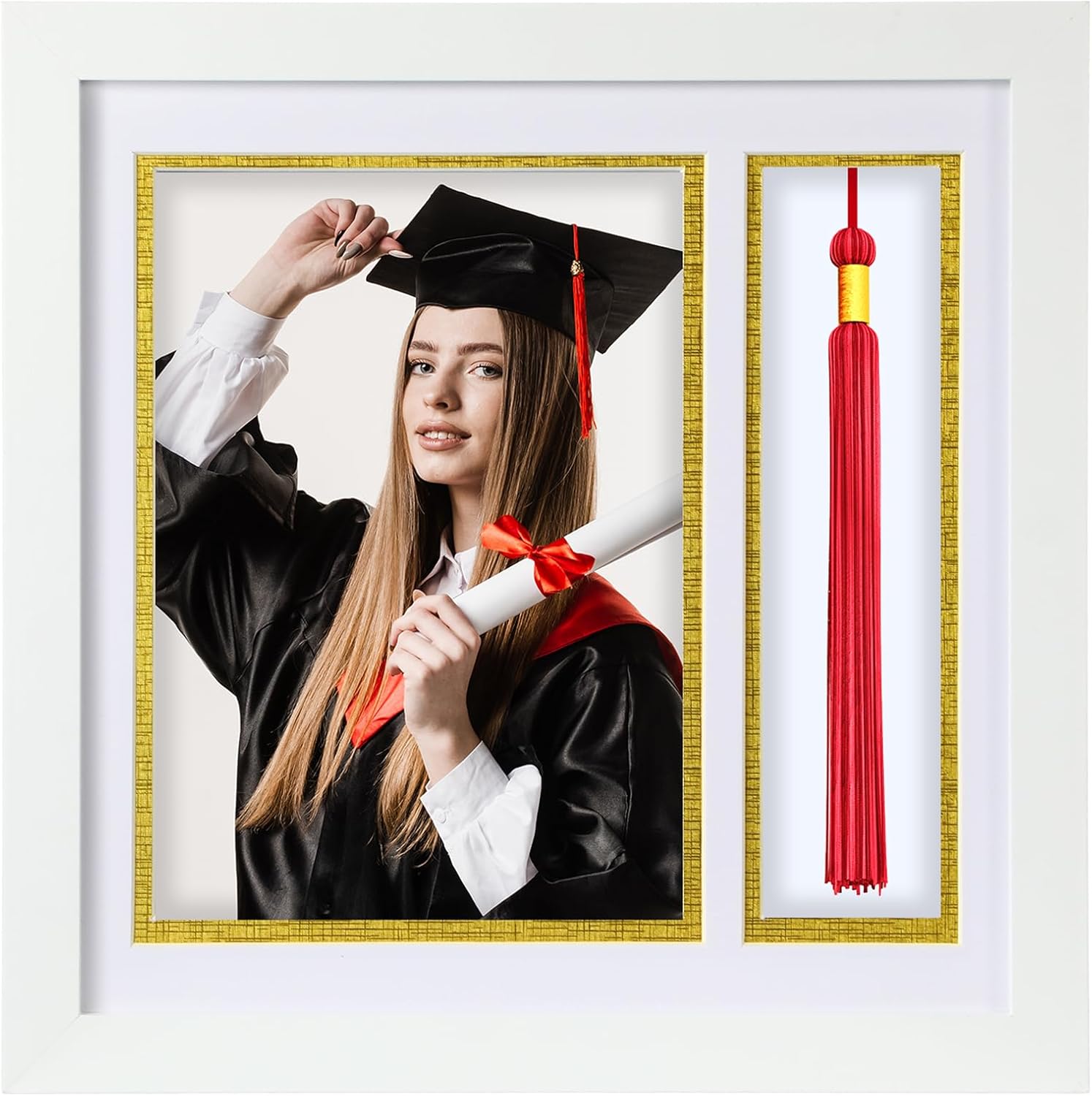 Graduation Photo Frame 5 x 7 with Tassel Holder for Pictures Photo Frame Elegant Double Mat 2026 Graduation Decor Gift for Graduate (Black)