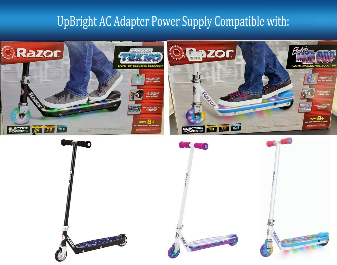 UpBright AC/DC Adapter Compatible with Razor Tekno Party Pop Light-Up Electric Scooter 13111701 13111710 10.8V Li-ion Battery Pack 80W 10.95V 1A Hon-Kwang HK-AD-109U100-US W25156199014 Power Charger