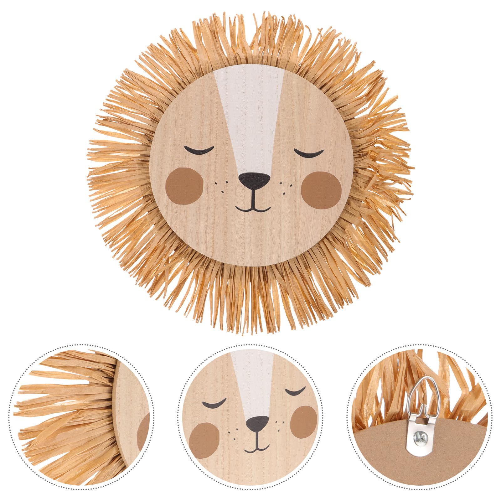 MAGICLULU Nordische Wanddekoration Löwenkopf aus Gewebtem Raffia für Cafés und Eingangsbereiche mit Kreativem Cartoon Design und Einzigartiger Handwerkskunst