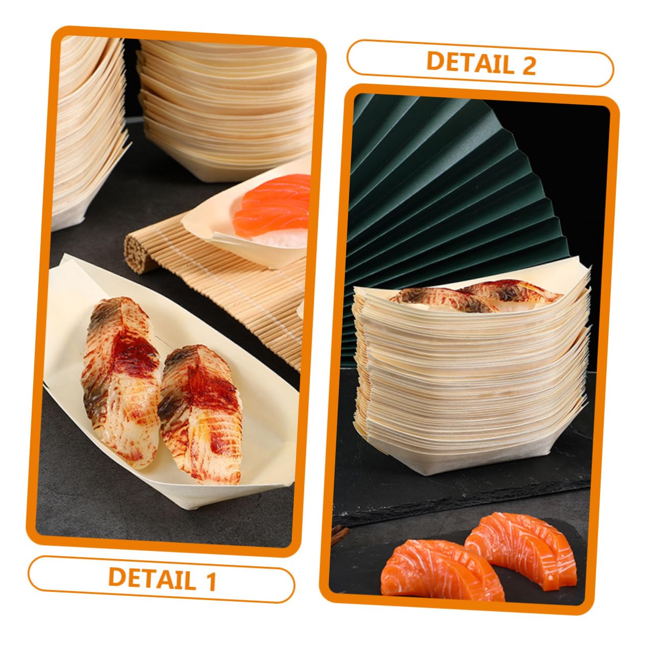NULYLU 50pcs Wooden Sushi Boat Snack Box Disposable Boats for Sushi Salads Cakes Easy to Use Elegant Home