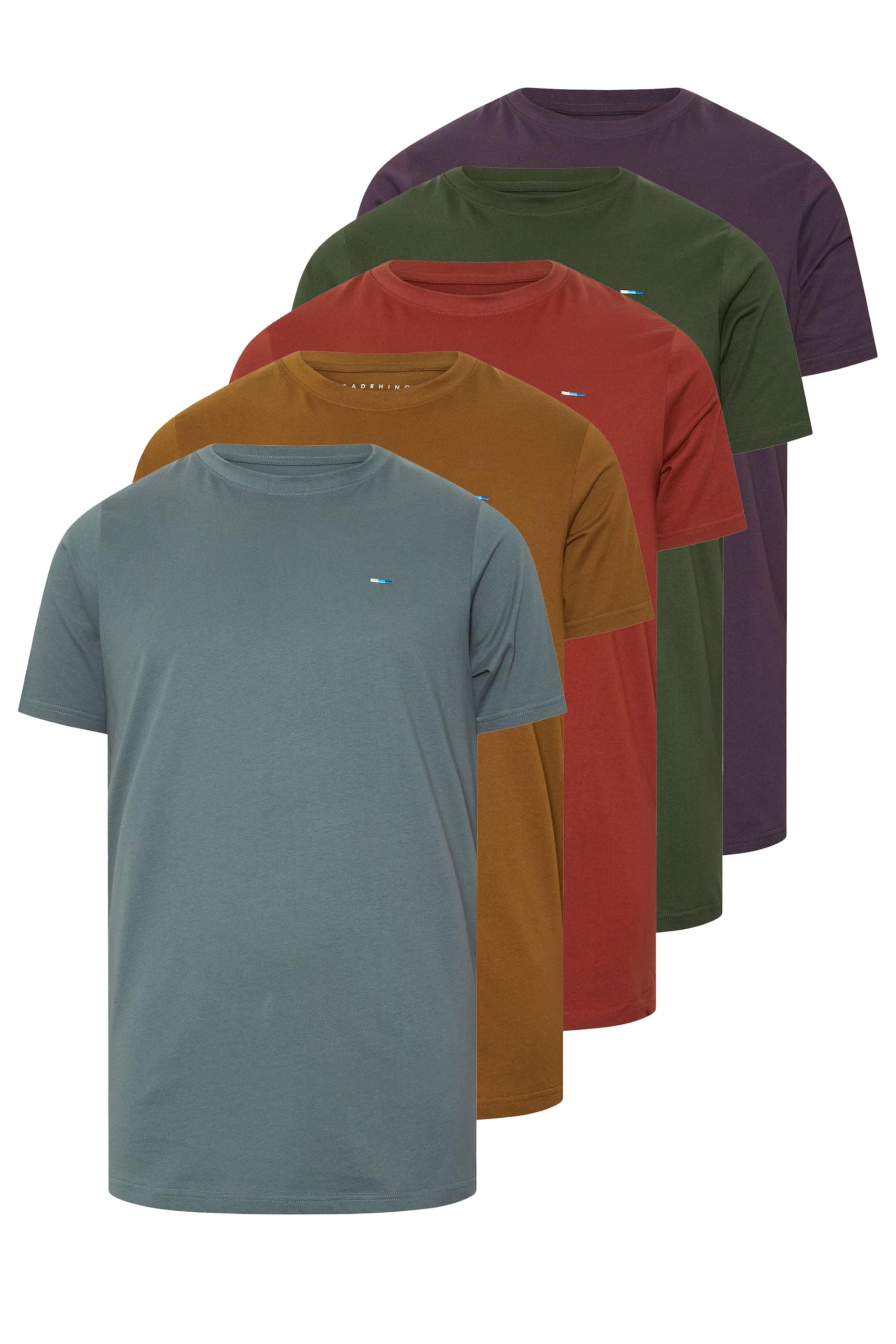 Badrhino Men's Brown Big & Tall 5 Pack/Blue/Red/Green/Purple Extra Long Core T-Shirts - Plus Size Curve