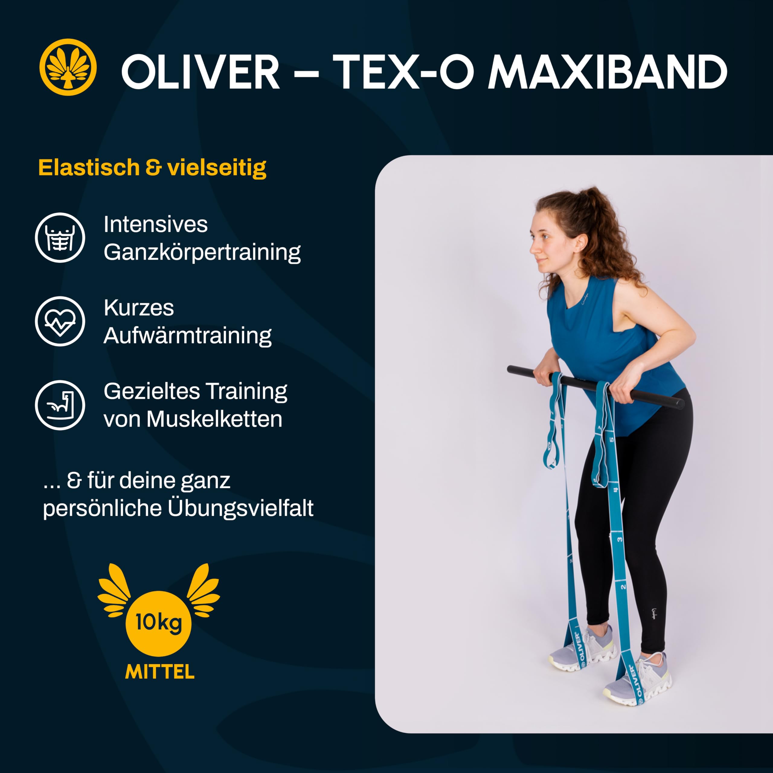 OLIVER Tex-O Maxiband 3er Set All-in-One – Widerstandsband aus Textil mit 8 nummerierten Loops, 7/10/15 kg (Magenta/Türkis/Lemon), Länge ca. 118 cm – Ganzkörpertraining, Warm-up, Mobility & Kraft