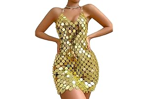 Women's Gold Sparkly Sequins Chainmail Dress
