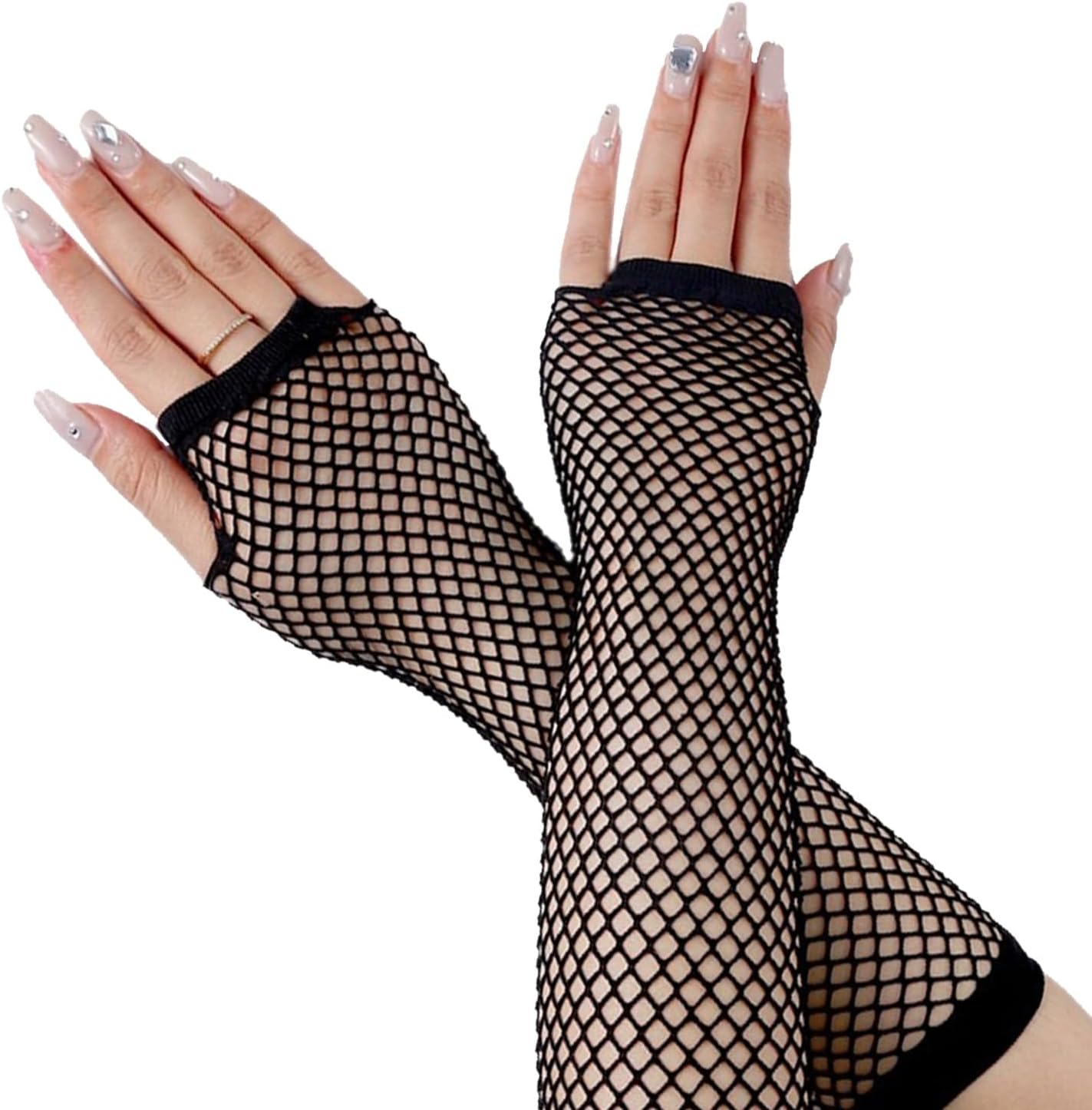 Fishnet Arm Sleeves & Gloves Set - Fingerless Fishnet Gloves with Mesh Sleeves for Party, Costume