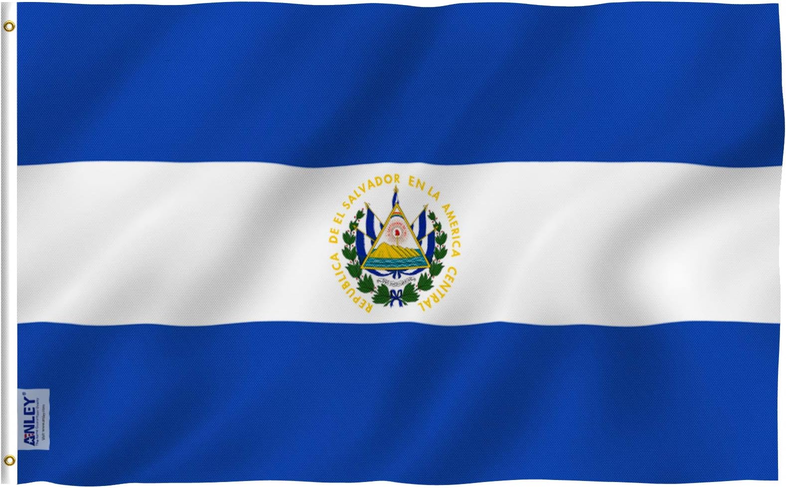 Anley Fly Breeze 3x5 Foot El Salvador Flag - Vivid Color and Fade proof - Canvas Header and Double Stitched - Salvadoran National Flags Polyester with Brass Grommets 3 X 5 Ft