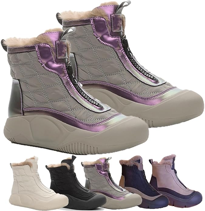 Jegwey Calzado Bolovo Para Mujer,Calzado Bolovo De Mujer Botas,Tobillo Cremallera Frontal Espesado Cálido Algodón Zapatos Peludo Botines