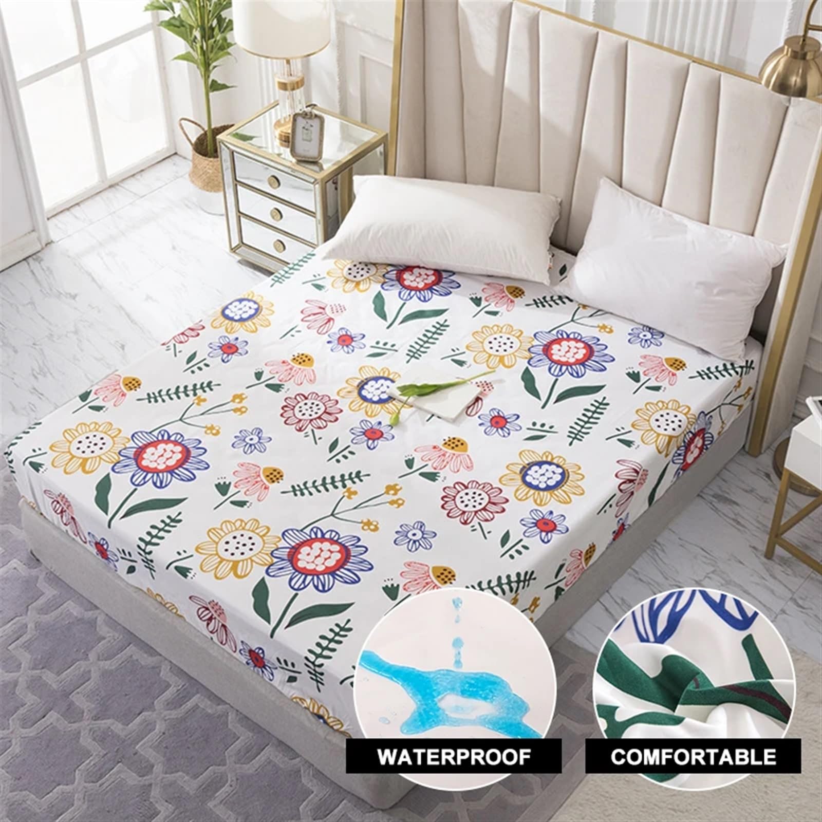 Funda Colchón Impermeable Protector de colchón Impermeable Impreso, Cubierta y Transpirable for Cama(Color 1,90X200X30cm)