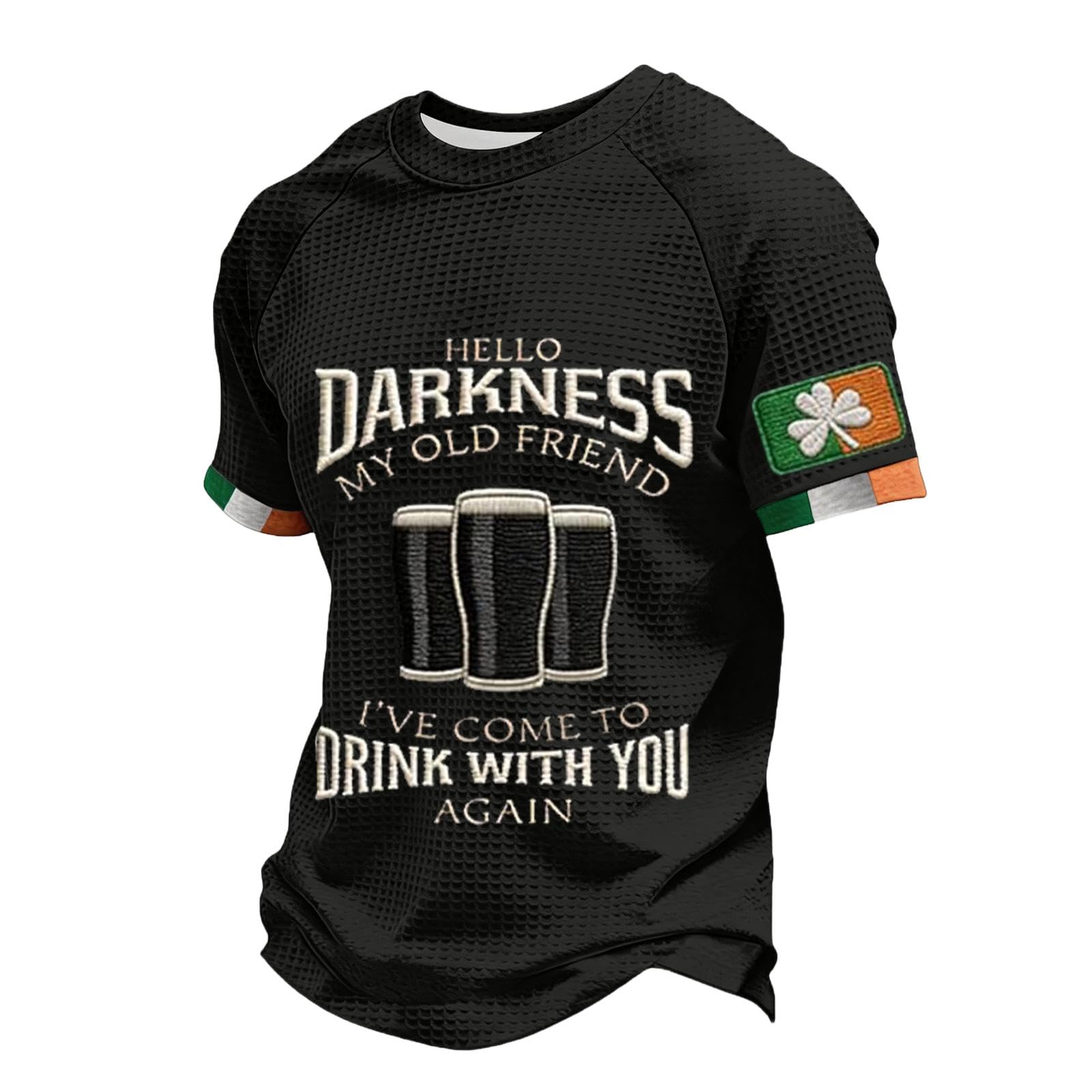 Men's Hello Darkness My Old Friend T-Shirt St Patricks Day Shirt Men Irish Beer Shirts Waffle Ireland Tee